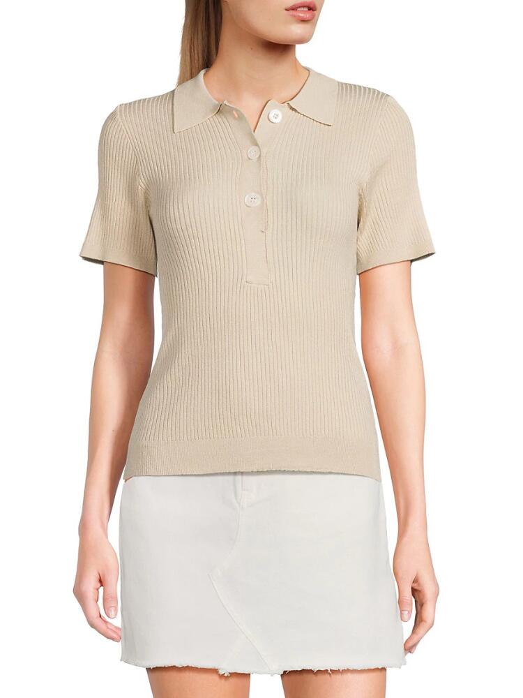 Lea & Viola Women's Rib Knit Polo - Cream Cover