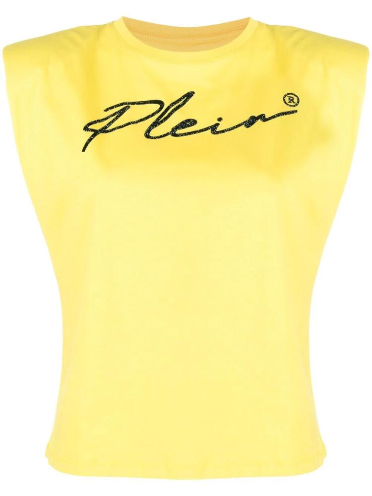 Philipp Plein logo-print shoulder-pads tank top - Yellow Cover