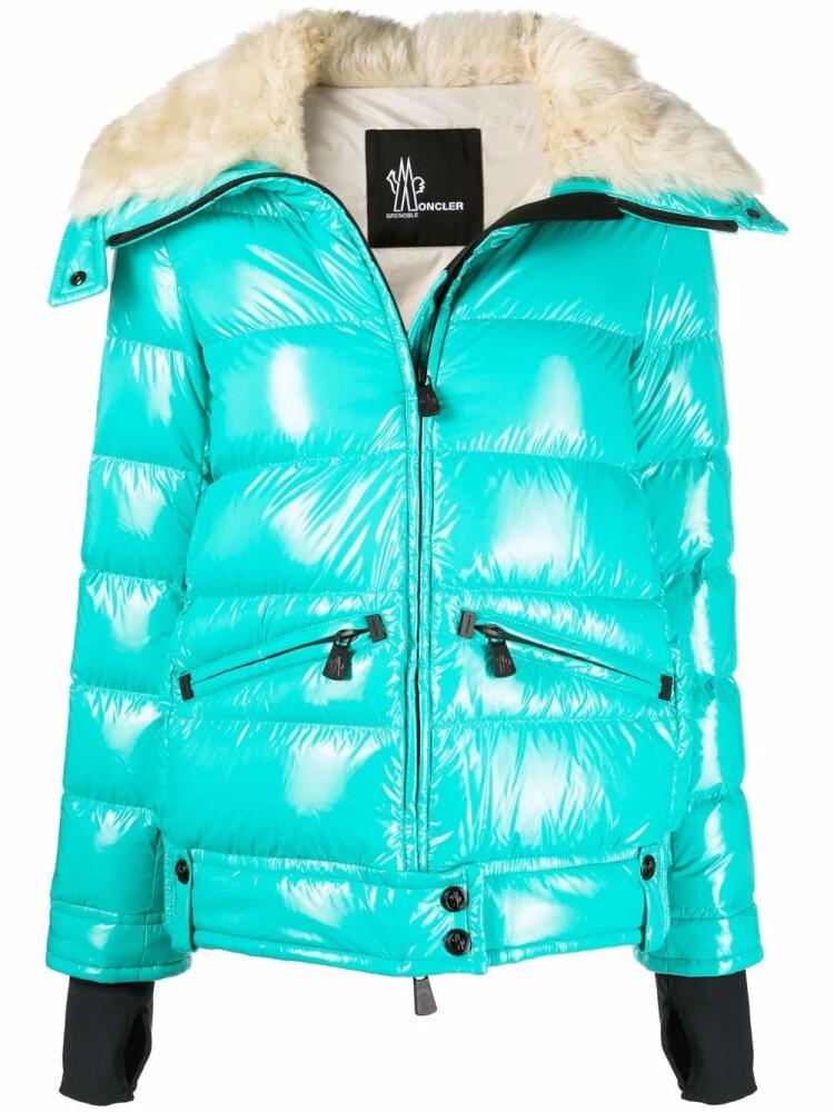 Moncler Grenoble shearling-collar padded short jacket - Blue Cover