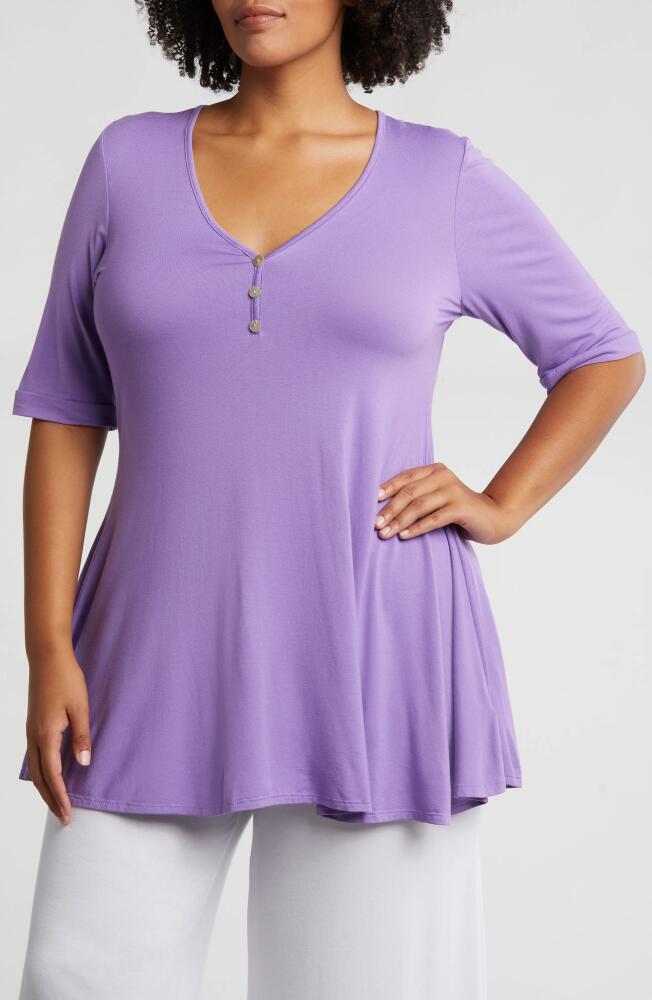 24seven Comfort Apparel Three-Button Tunic in Lilac Cover