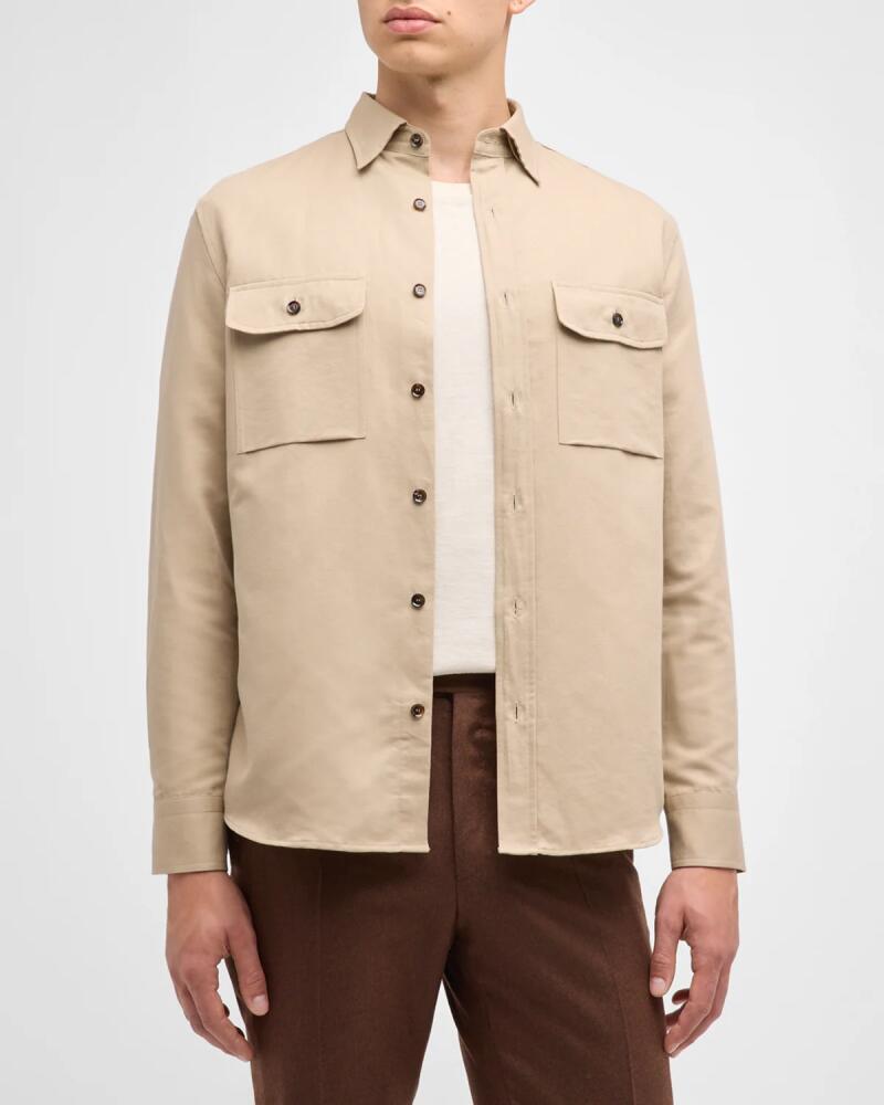 Brioni Men's Linen-Cotton Military Overshirt Cover