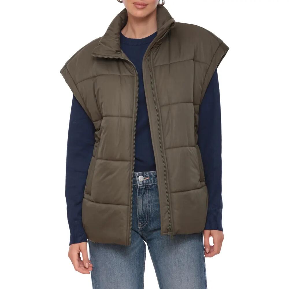 Avec Les Filles Boxy Oversize Quilted Puffer Vest in Military Cover