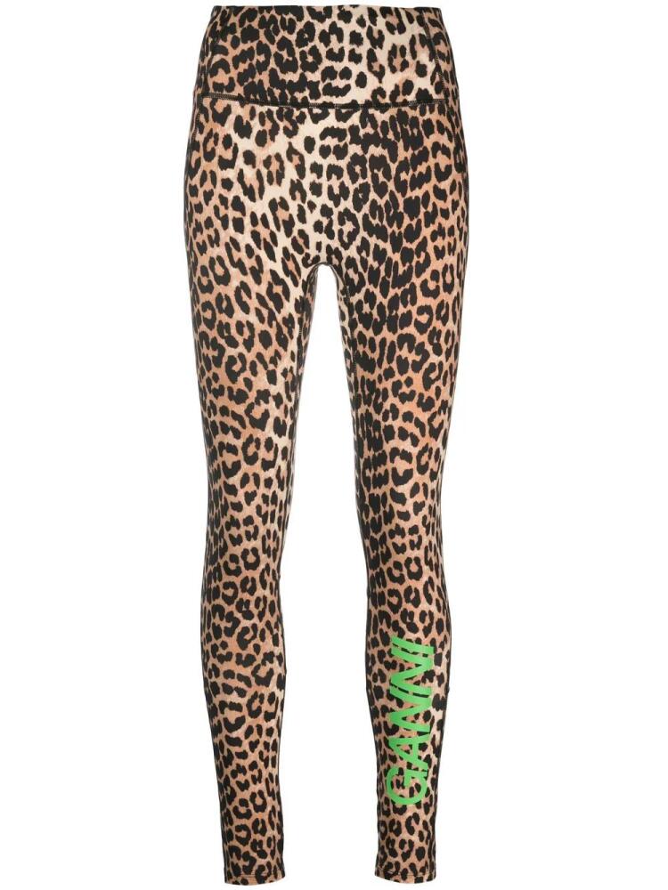 GANNI leopard-print high-waisted leggings - Brown Cover