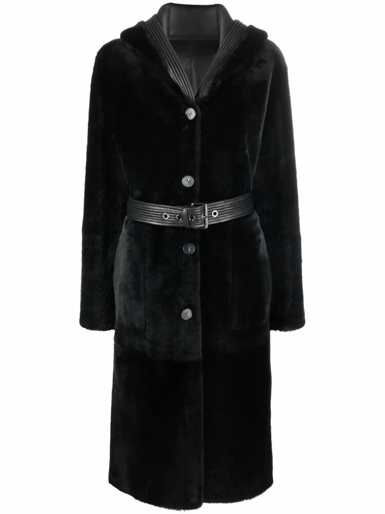 Liska reversible hooded shearling coat - Black Cover