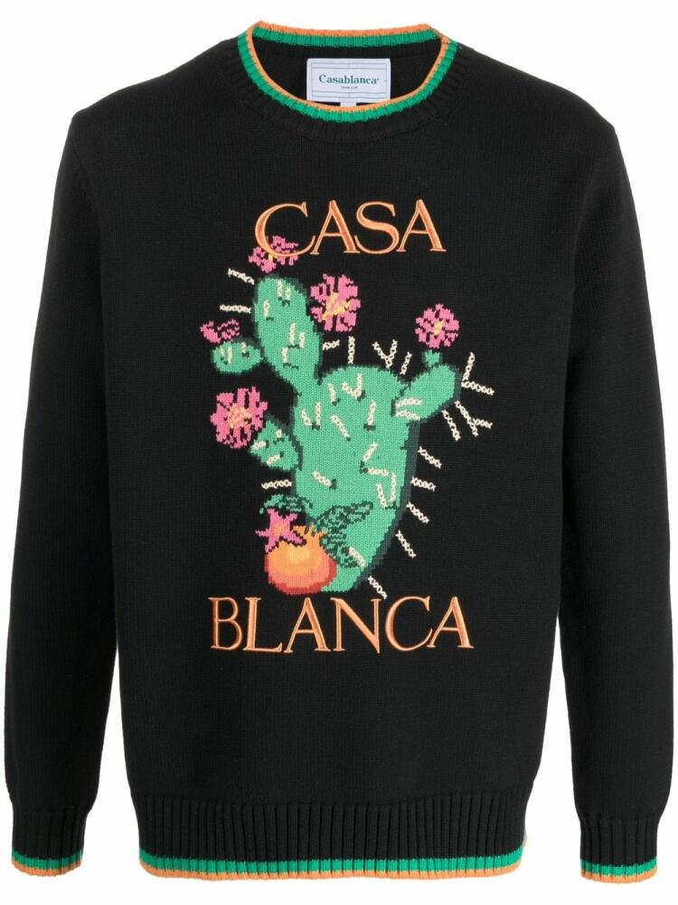 Casablanca floral-intarsia crew-neck jumper - Black Cover