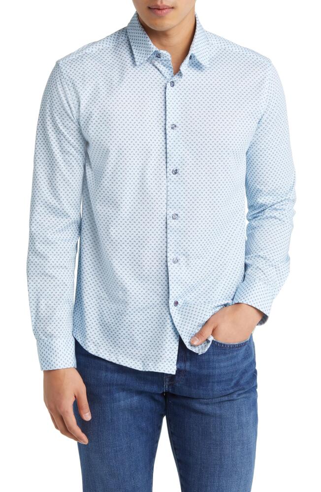 Stone Rose Knot Geo Dry Touch Performance Jersey Button-Up Shirt in Blue Cover