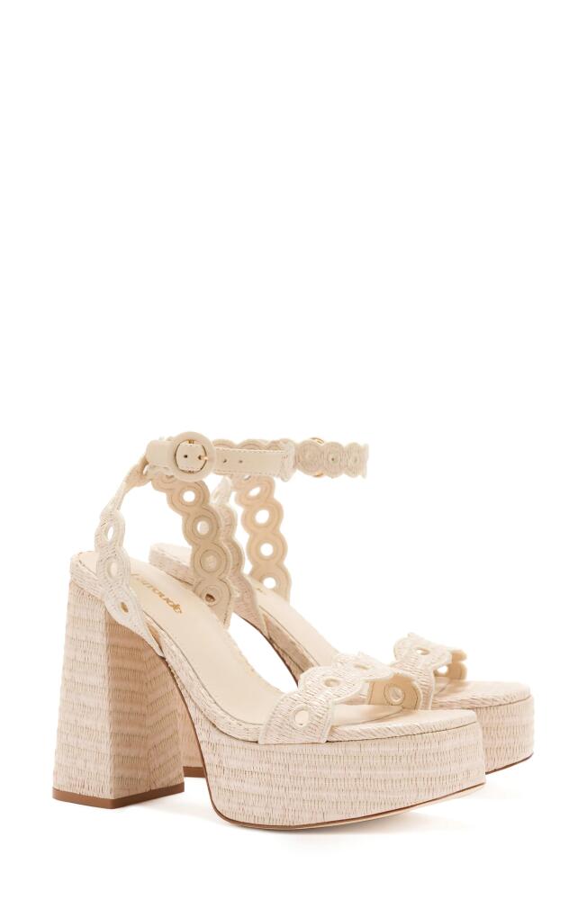 Larroudé Dolly Embroidered Raffia Platform Sandal in Natural Cover