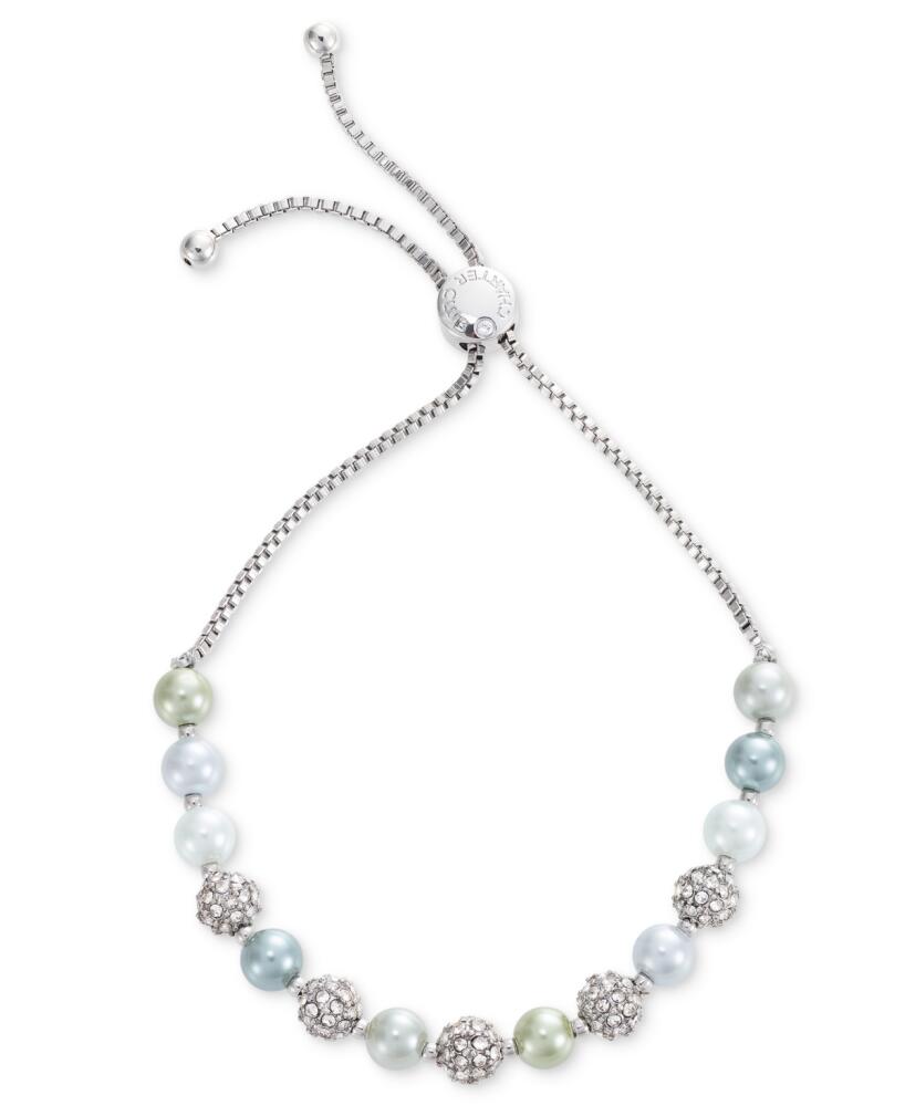 Charter Club Silver-Tone Pave Fireball & Color Imitation Pearl Slider Bracelet, Created for Macy's - Multi Cover