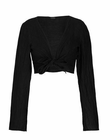 8 By Yoox Linen L/sleeve Crop Top Woman Shirt Black Linen Cover