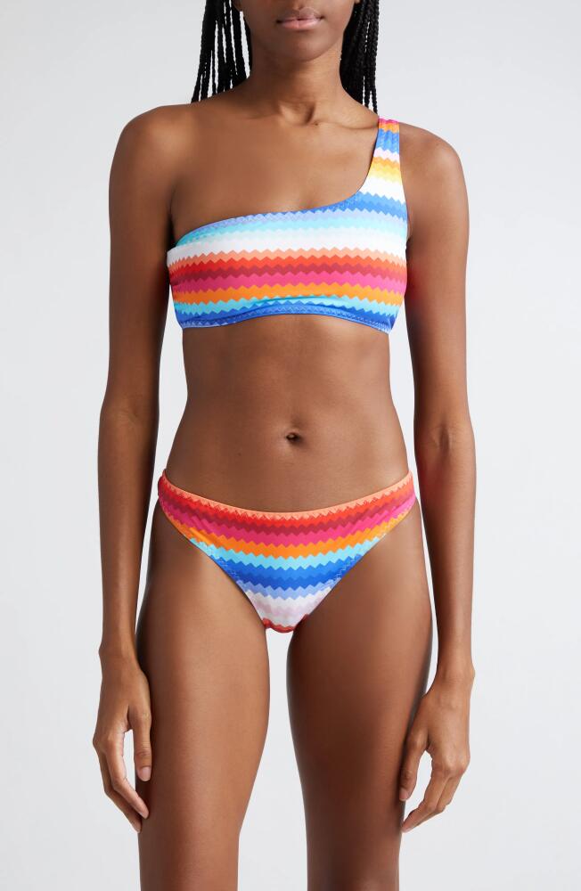 Missoni Chevron Stripe One-Shoulder Two-Piece Swimsuit in Pink/Blue Multicolor Chevron Cover