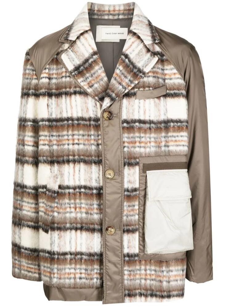 Feng Chen Wang plaid panelled button-up coat - Brown Cover