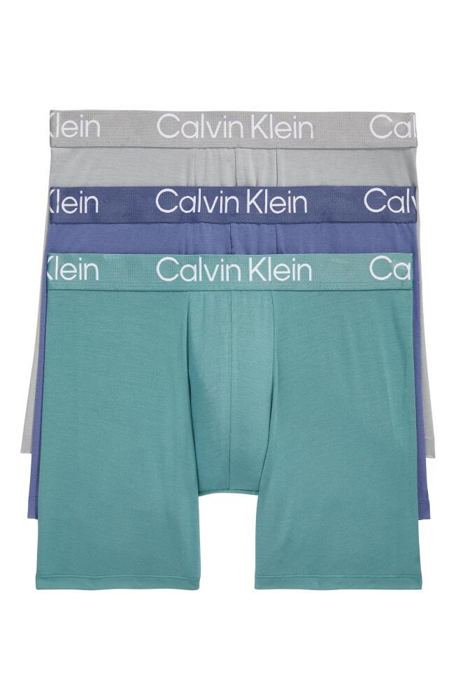 Calvin Klein Ultra-Soft Modern 3-Pack Stretch Modal Boxer Briefs in Blue Indigo/Green/Grey Cover