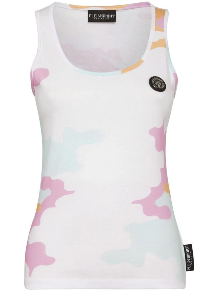 Plein Sport camouflage-print cotton tank top - White Cover