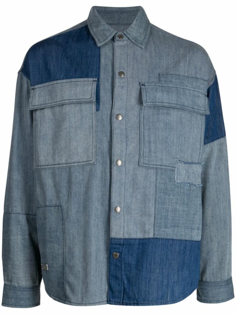 izzue slogan-print panelled chambray - Blue Cover