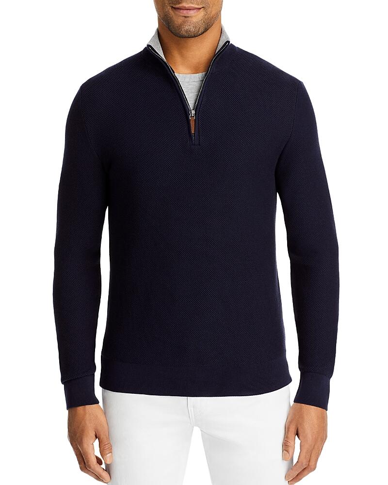 The Men's Store at Bloomingdale's Cotton Tipped Textured Birdseye Half Zip Sweater - Exclusive Cover