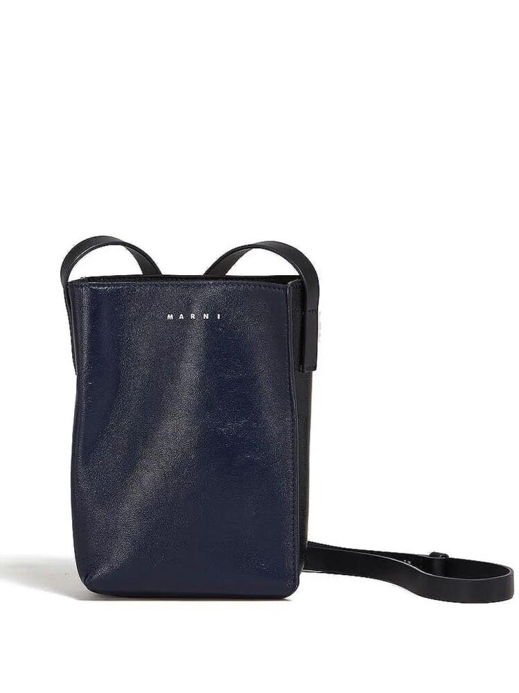 Marni logo-print leather shoulder bag - Blue Cover