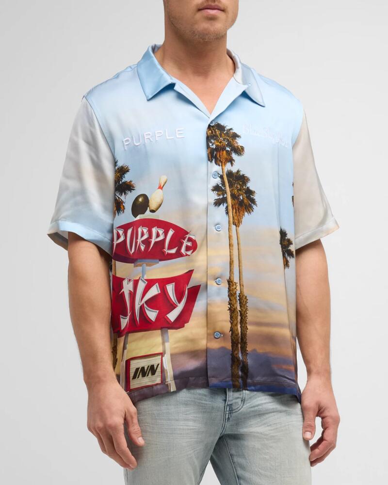 PURPLE x Blue Sky Men's Printed Camp Shirt Cover