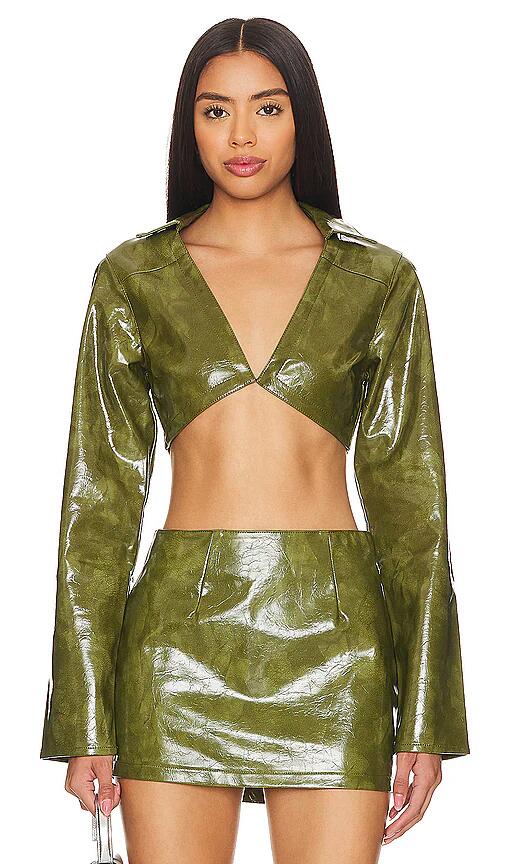 superdown Ethel Faux Leather Jacket in Olive Cover