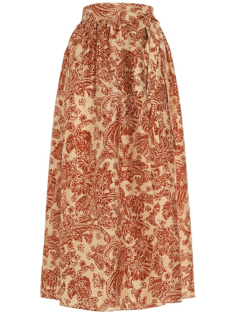 LORO PIANA Leah Printed Silk Flared Midi Skirt Cover