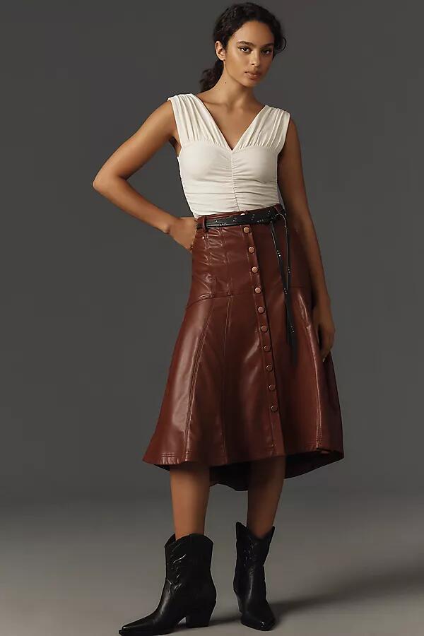 Pilcro Seamed-Yoke Faux-Leather Midi Skirt Cover