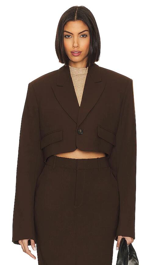 GRLFRND The Cropped Blazer in Brown Cover