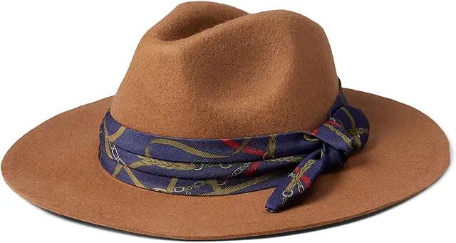 LAUREN Ralph Lauren Wool Fedora with Fabric Tie Band (Camel) Caps Cover