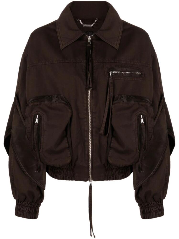 Blumarine logo-embroidered cotton bomber jacket - Brown Cover