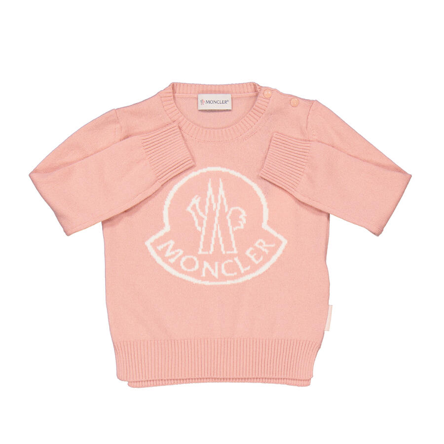 Moncler Girls Light Pink Maglia Tricot Logo Wool And Cashmere Jumper Cover