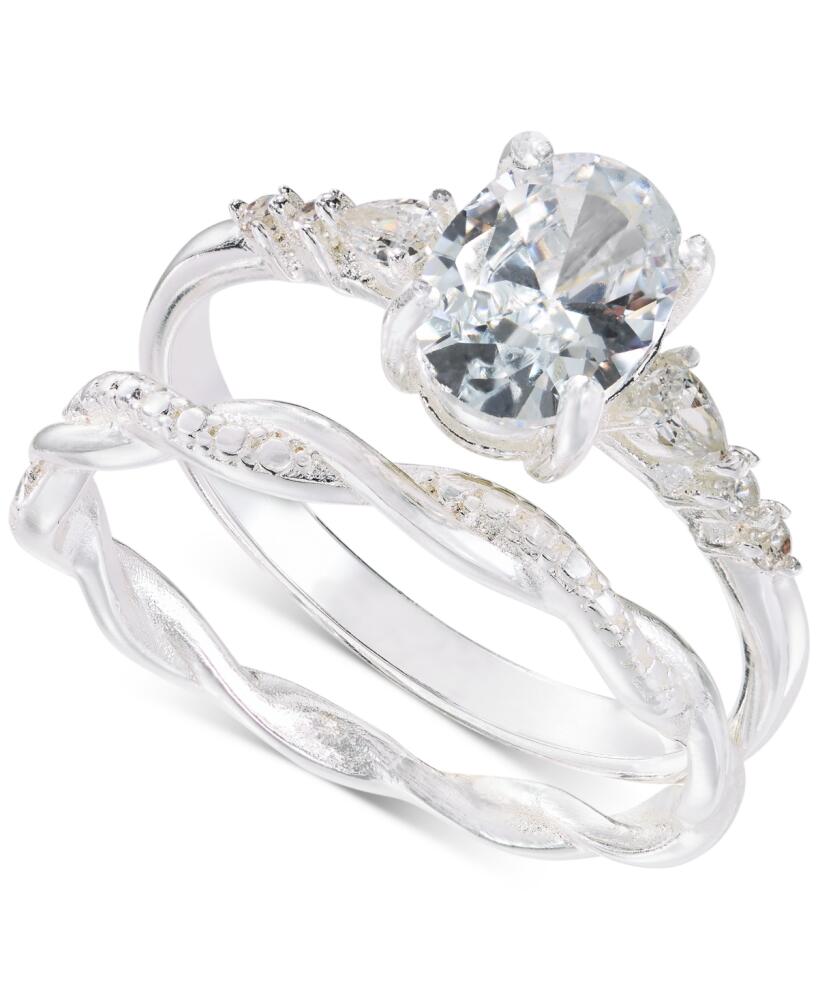 Charter Club Silver-Tone 2-Pc. Set Oval Cubic Zirconia & Twisted Band Rings, Created for Macy's - Silver Cover