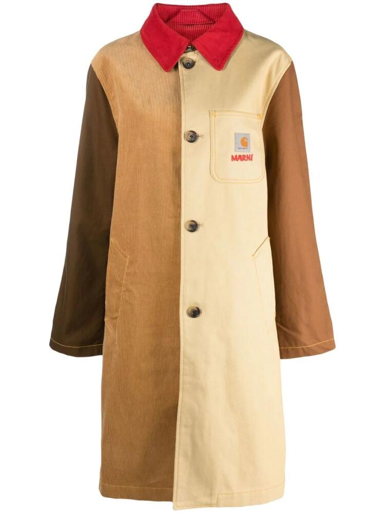 Marni logo-patch panelled coat - Brown Cover