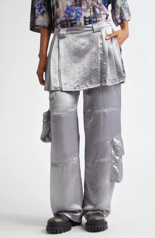 Collina Strada Clover Skirt Overlay Satin Cargo Pants in Grey Cover