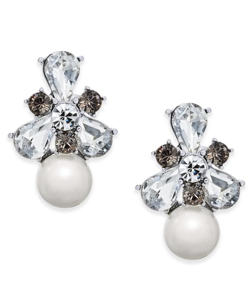 Charter Club Silver-Tone Crystal & Imitation Pearl Drop Earrings, Created for Macy's - Silver Cover