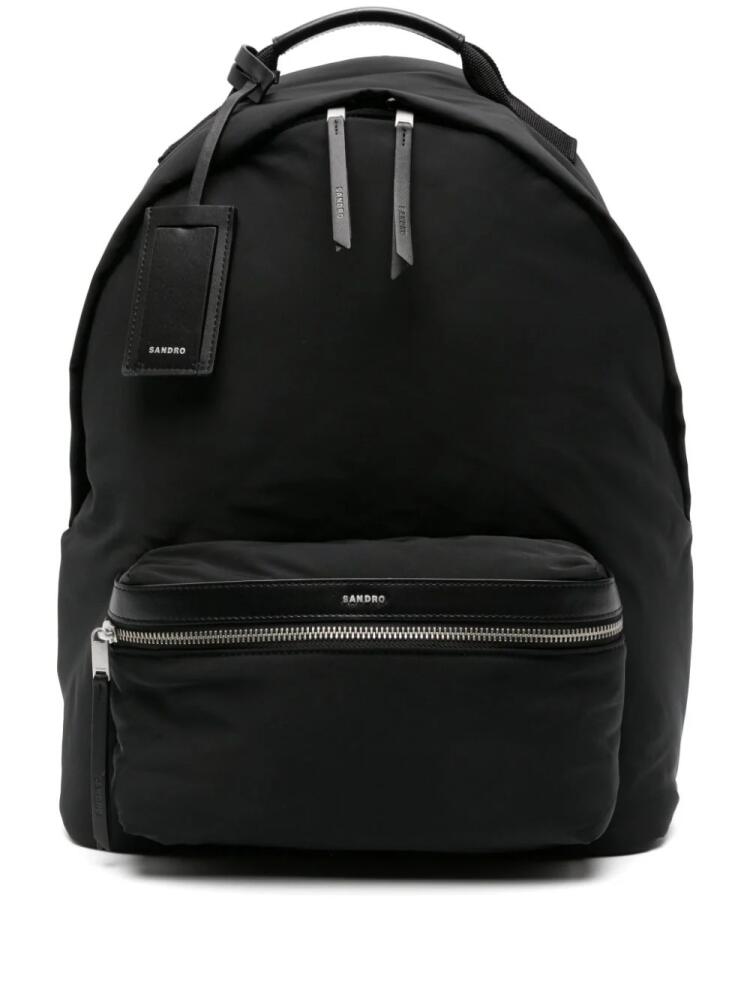 SANDRO leather-trim logo-stamp backpack - Black Cover