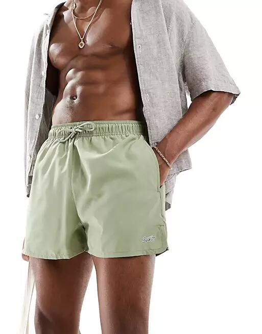 Pull & Bear STWD swim shorts in sage-Green Cover