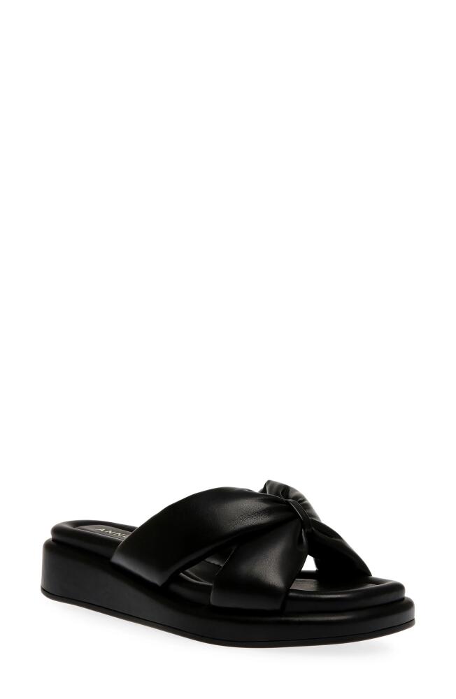 Anne Klein Aspire Wedge Sandal in Black Smooth Cover