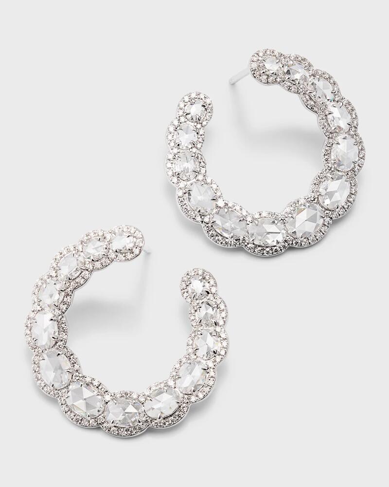 64 Facets 18K White Gold Graduated Diamond Hoop Earrings, 3.19tcw Cover