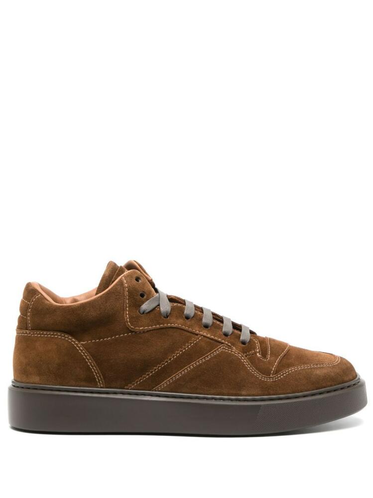 Doucal's logo-debossed suede sneakers - Brown Cover