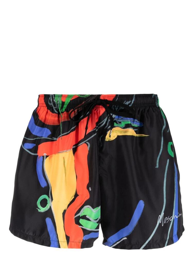 Moschino abstract-print drawstring swim shorts - Black Cover