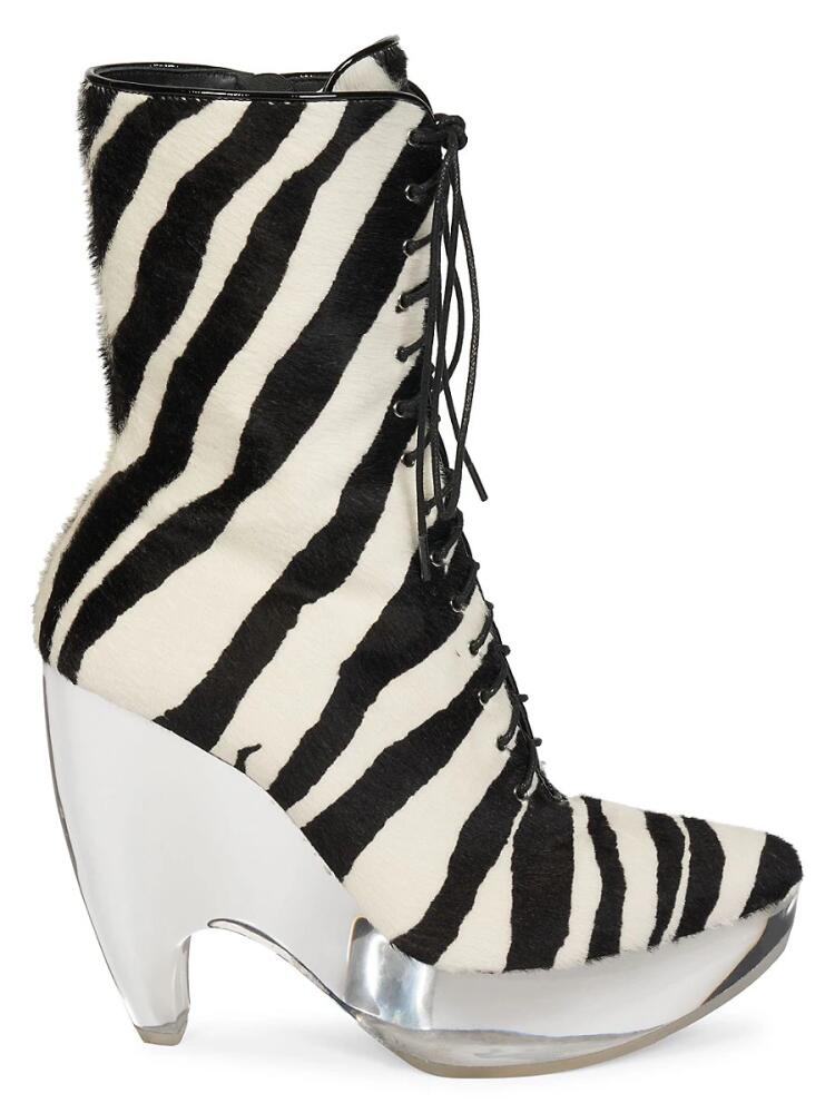 Alaïa Women's Plexi Zebra Print Calf Hair Platform Boots - Blanc Noir Cover