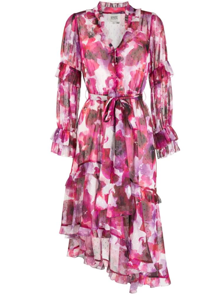 Marchesa Rosa Oleander floral-print midi dress - Red Cover