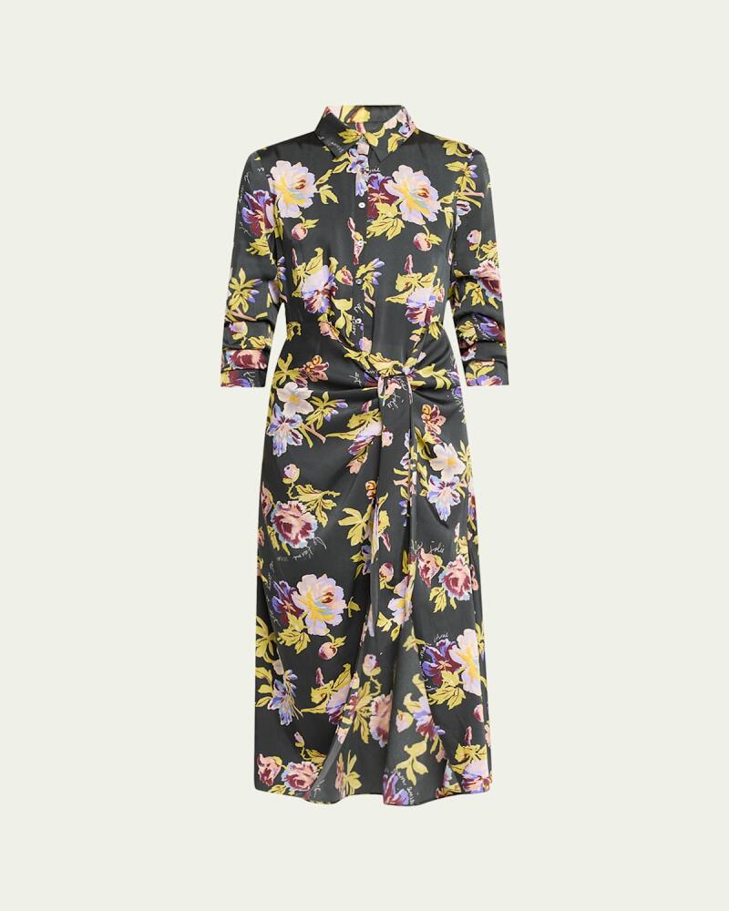 Cinq a Sept Brigitte Floral Jacey Tie-Waist Midi Shirtdress Cover