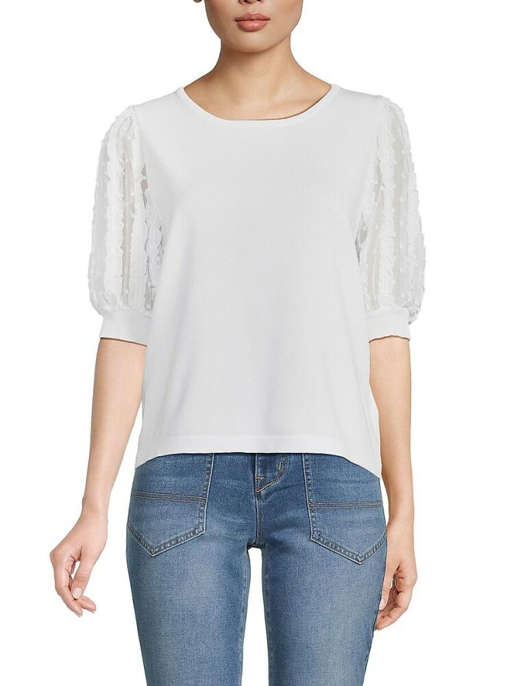 NANETTE nanette lepore Women's Lace Puff Sleeve Sweater - White Cover