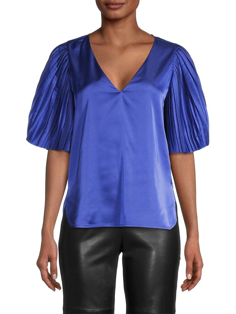 Rebecca Taylor Women's Satin Pleated-Sleeve Blouse - Cobalt Blue Cover