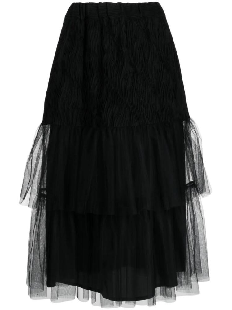 Noir Kei Ninomiya tiered tulle midi skirt - Black Cover