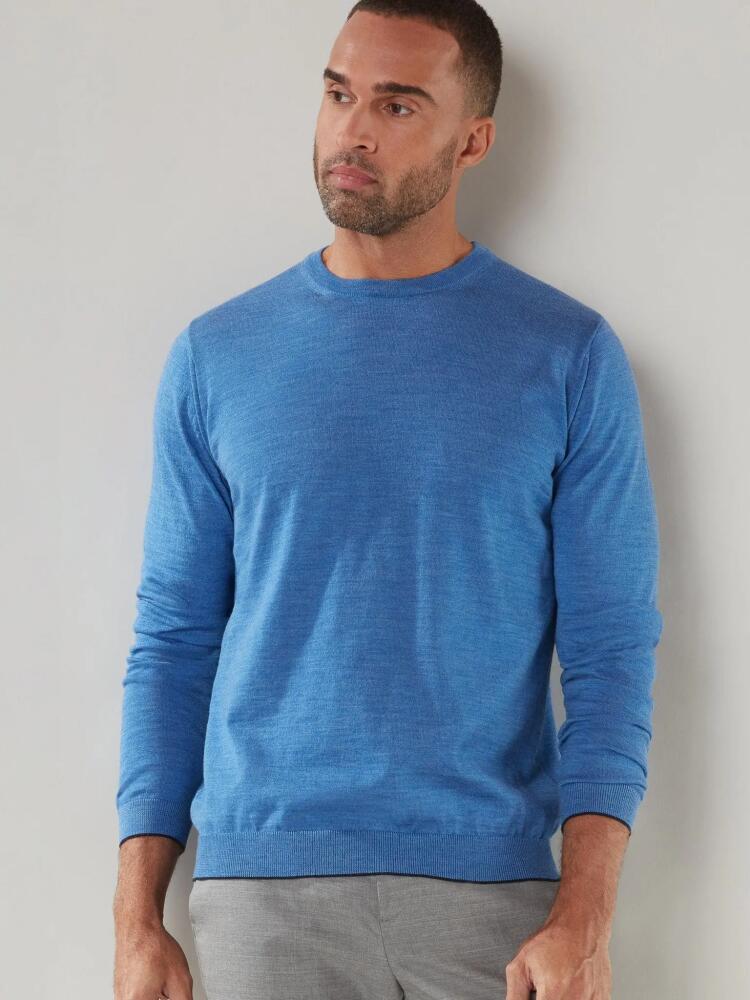 Robert Talbott Keaton Crewneck Sweater in Sky Blue With Navy Tipping Cover