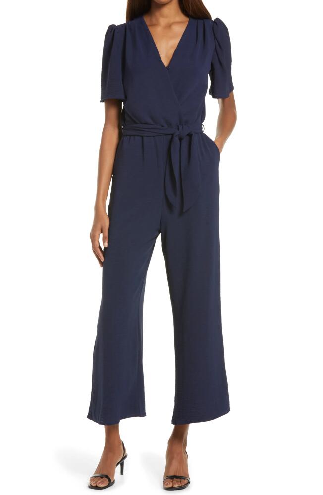 Fraiche by J Tie Front Wide Leg Jumpsuit in Navy Cover