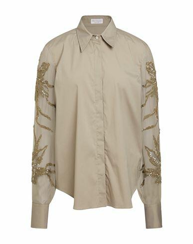 Brunello Cucinelli Woman Shirt Khaki Cotton, Polyamide, Elastane, Polyester, Silk Cover