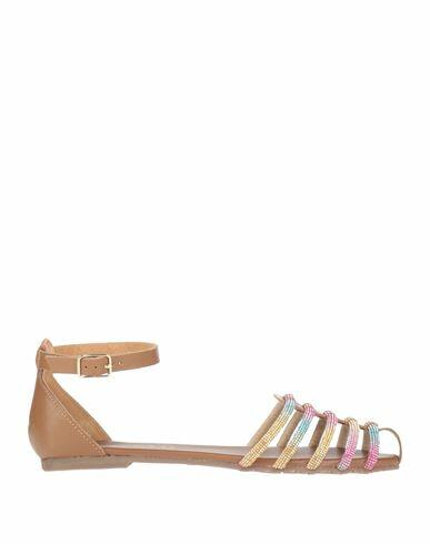 Cafènoir Woman Sandals Tan Soft Leather, Textile fibers Cover