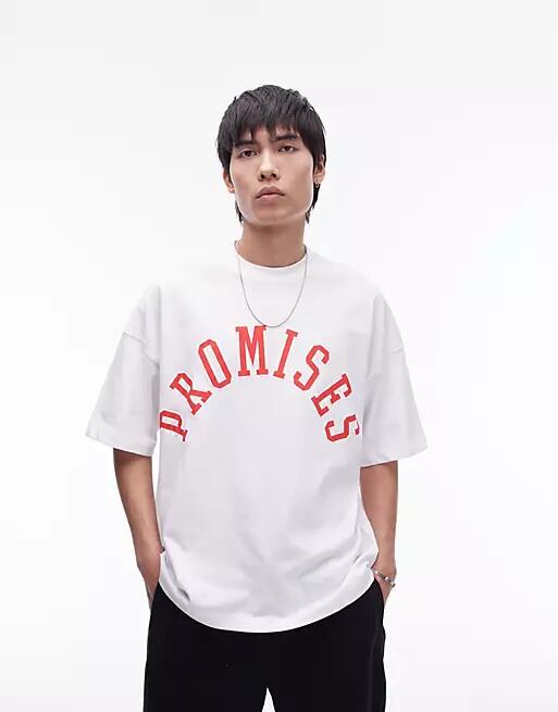 Topman extreme oversized promises print t-shirt in white Cover