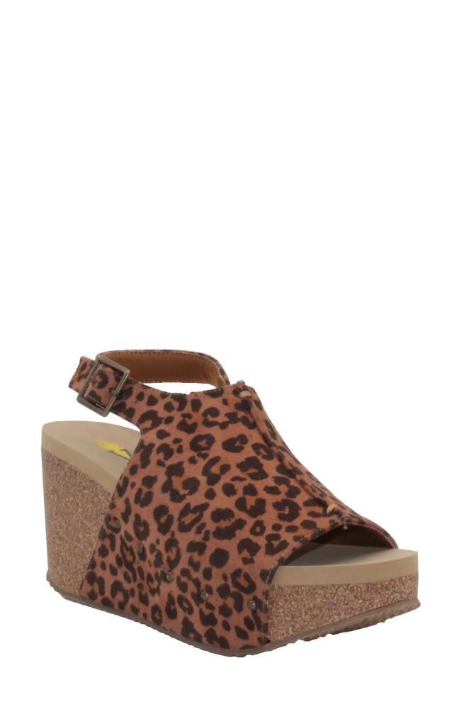 Volatile Division Platform Wedge Sandal in Tan Leopard Print Cover